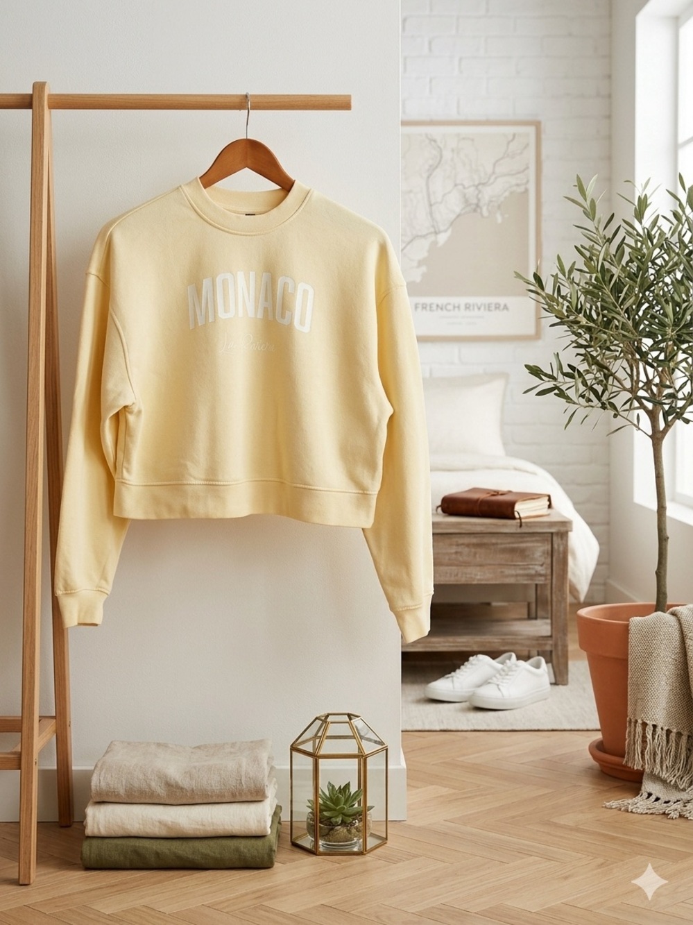 H&M Monaco Cropped Sweatshirt in Cream